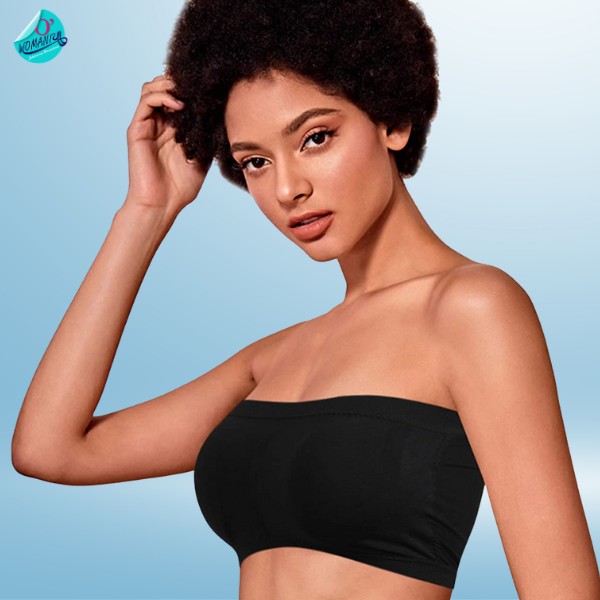 Women’s black strapless tube bra – padded seamless bandeau wire-free
