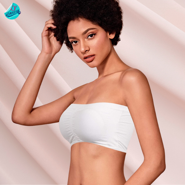 Women’s white strapless tube bra – padded seamless bandeau wire-free comfort