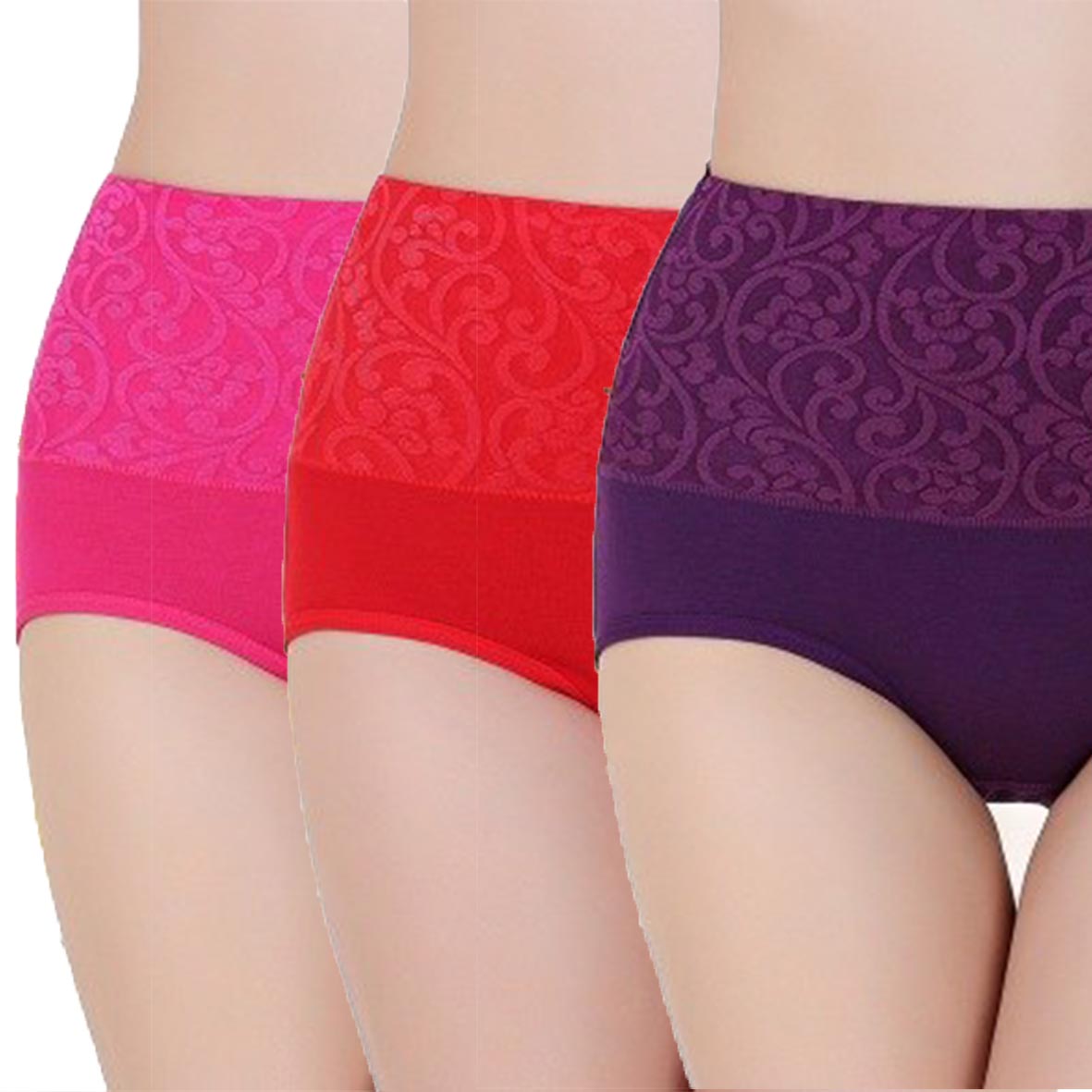 SENSITRA Sexy Women Lace Panty/Underwear - High Waist Full Coverage Ladies  Briefs to Hide Muffin Top and Side Bulges Assorted