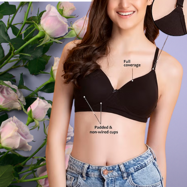 women wearing black padded bra in b, c, d cup